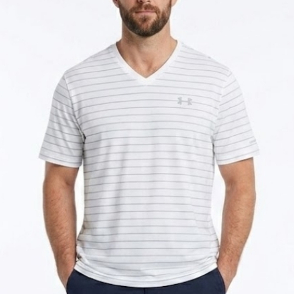Under Armour Charged Cotton Striped V-Neck Tee White XL NWT